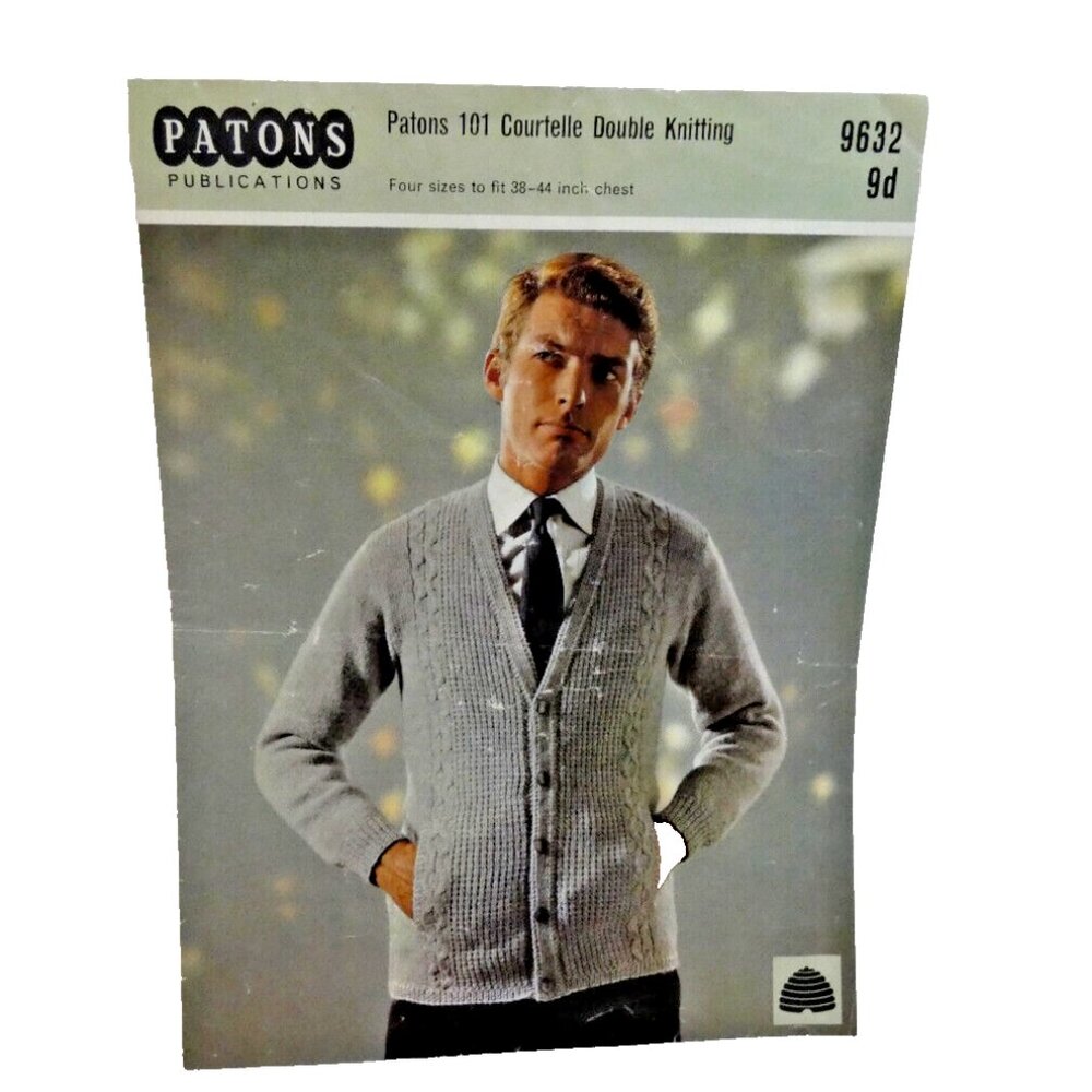 Pattern Cardigan Sweater Vintage Patons Double Knitting Worsted Weight Adult Sz